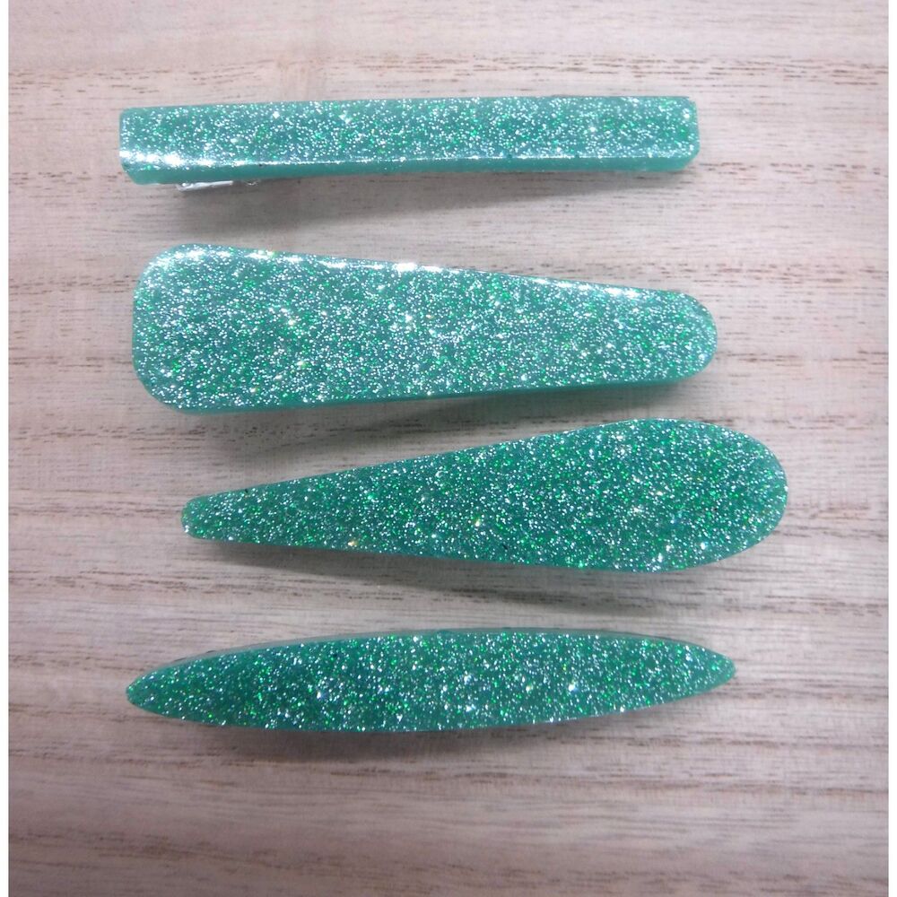 Barrettes Set of 4 Teal w/ Glitter